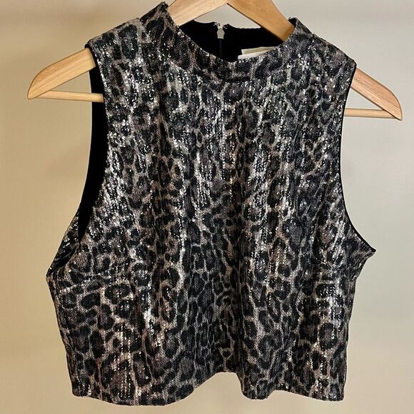 NWT Michael Kors sequin animal print crop top size LG - Picture 1 of 4